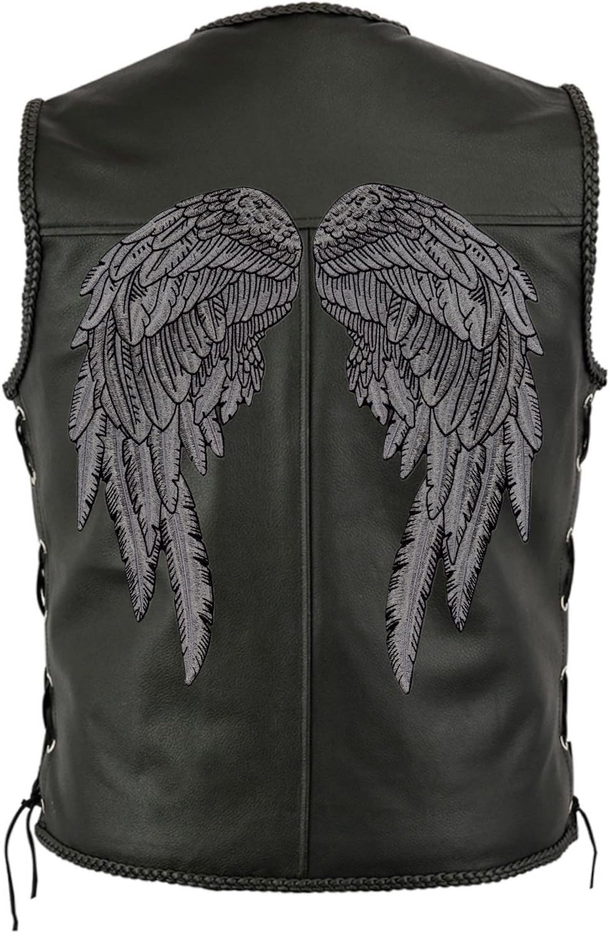 Reflective Angel Wing Patches 14" | "Saints & Sinners" Black Realistic Wings & Feathers Light Activated Guardian Angels Back Patch | Embroidered Iron On | Large 2pc. Set - by Nixon Thread Co.