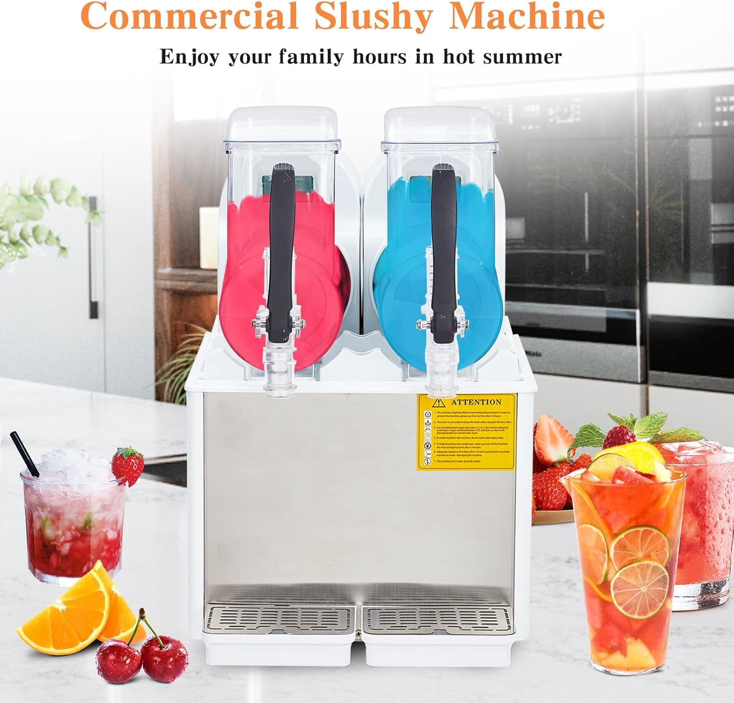 Accreate Commercial Slushie Machine - 4Lx2 Dual Tanks, 370W, Self-Cleaning Feature, Perfect for Frozen Drinks & Snow Melting for Home Coffee Shops Restaurants