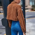thumbnail image 4 of Gibobby Chaquetas de mujer ligeras largas Chaqueta tipo cárdigan de pana con cuello vuelto y bolso de acordeón de un solo pecho para mujer, chamarra de holgado a la moda (Marrón, L), 4 of 5