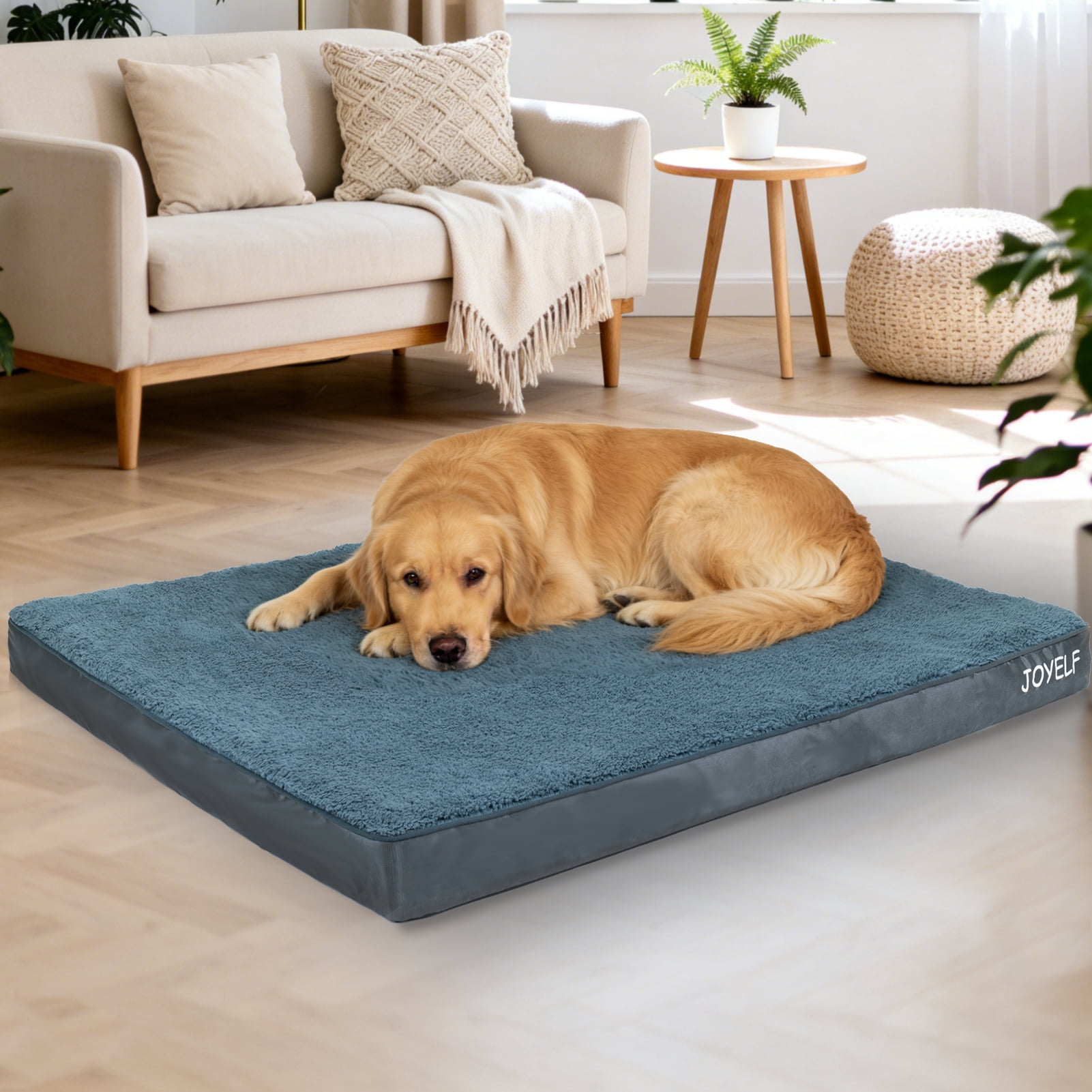 JOYELF Large Dog crate Bed Mats Orthopedic dog bed ,Egg Crate Foam Dog Mat waterproof dog pad with Washable Removable Cover, a Squeaker Toy as Gift