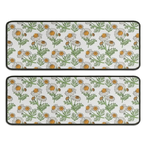 Kitchen Rugs Sets Of 2,Light Gray Daisy Flower Pattern Anti Fatigue Kitchen Mat Rugs Non Slip Washable,Decorative Kitchen Floor Mats for Kitchen,Sink,Laundry,17"x47" 17"x47"