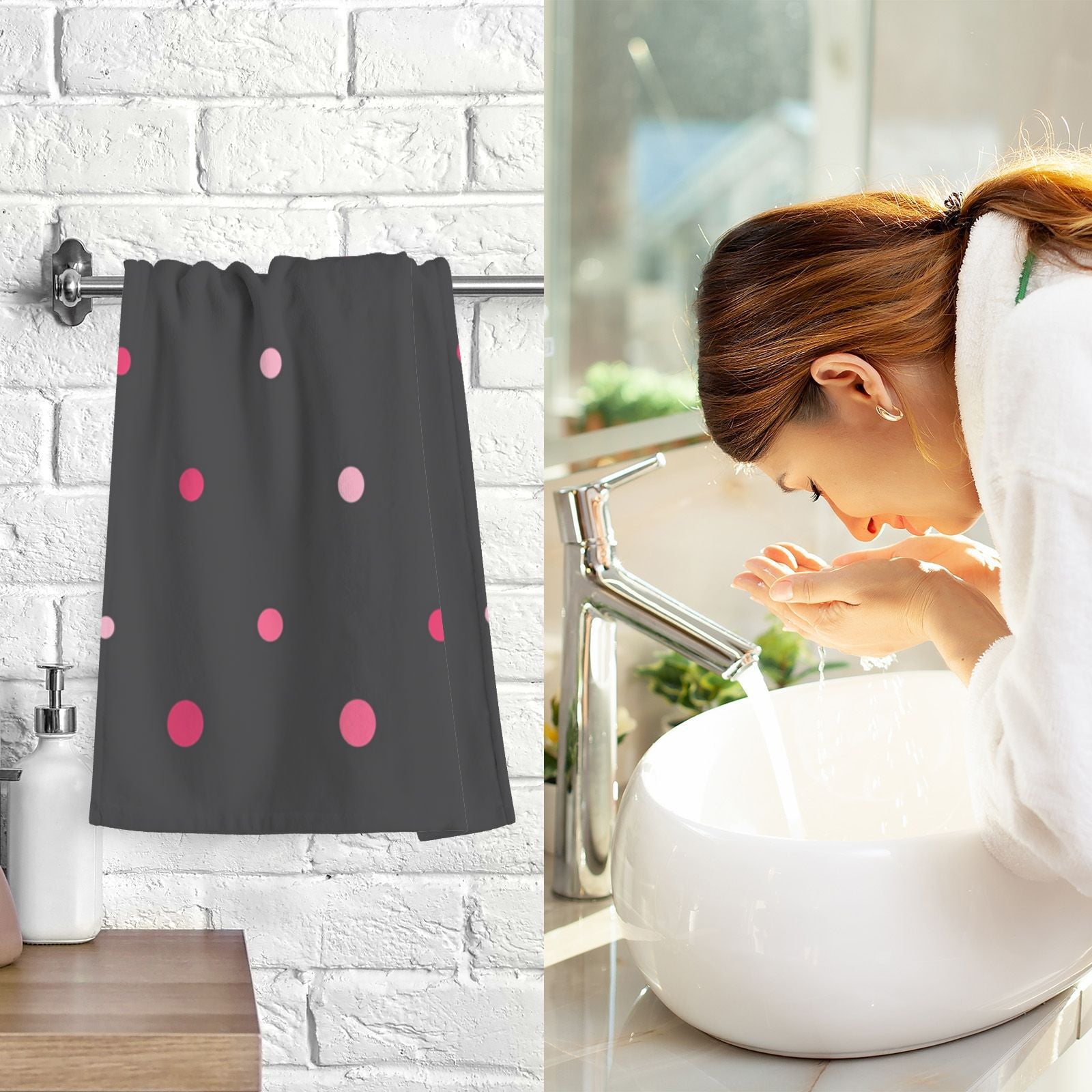 Pink Dots Hand Towels Cotton Bath Towels Large Face Towels Absorbent for Bathroom 2 Packs