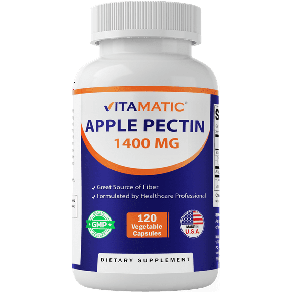 2 Pack Vitamatic Apple Pectin 700 mg 120 Vegetarian Capsules - Dietary Fiber - Promotes Healthy Intestinal Health*