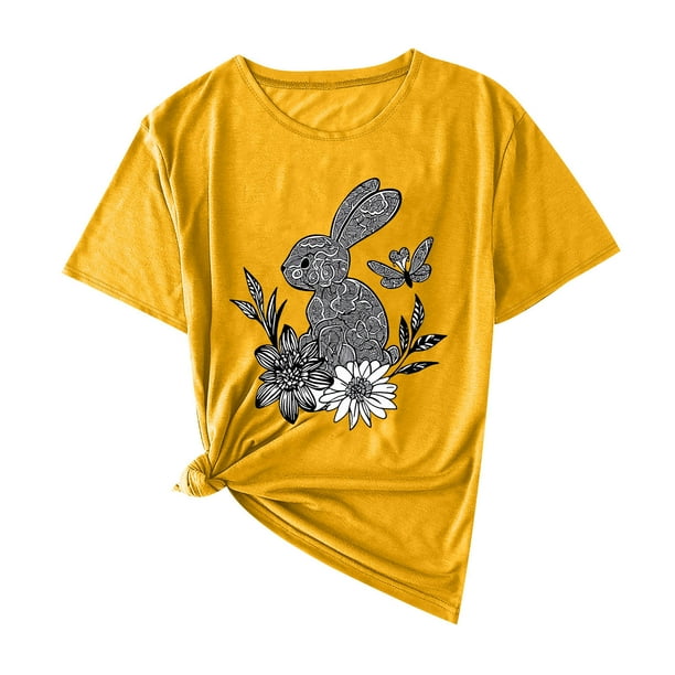 Camisas de Manga Corta para las Mujeres Moda Casual Impresión Cuello Redondo Suéter Tee Blusas