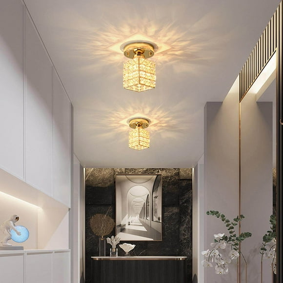 Langgg Moderne Cristal Plafonnier Chasse d'Eau pour Couloir Plafond Lumière Or Monter Petit hall d'Entrée Intérieur Allée