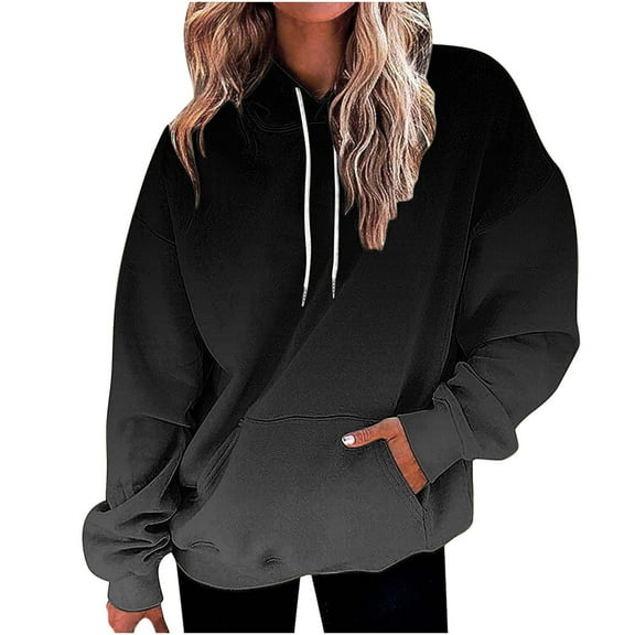 Womens Hoodies Plus Size Fashion Gradient Printed Hooded Sweatshirts Fall Winter Long Sleeved Pullover Tops Casual Loose Hoody Jacket Outwears with Pocket