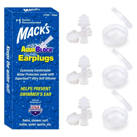 Tapones de natación Mack's AquaBlock cómodos e impermeables