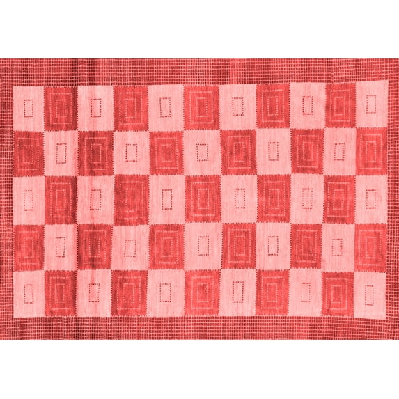 Ahgly Company Indoor Rectangle Checkered Red Modern Area Rugs, 2' x 5'