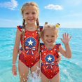 thumbnail image 2 of Swimsuit for Kids Girls Size 10-12 One Piece Swimsuit Summer 1776 American Flag Stars Striped Swimsuits Swimming Flutter Sleeve Beach Vacation Happy Festival Girls Bathing Suit Vermilion 7-8 Years, 2 of 7