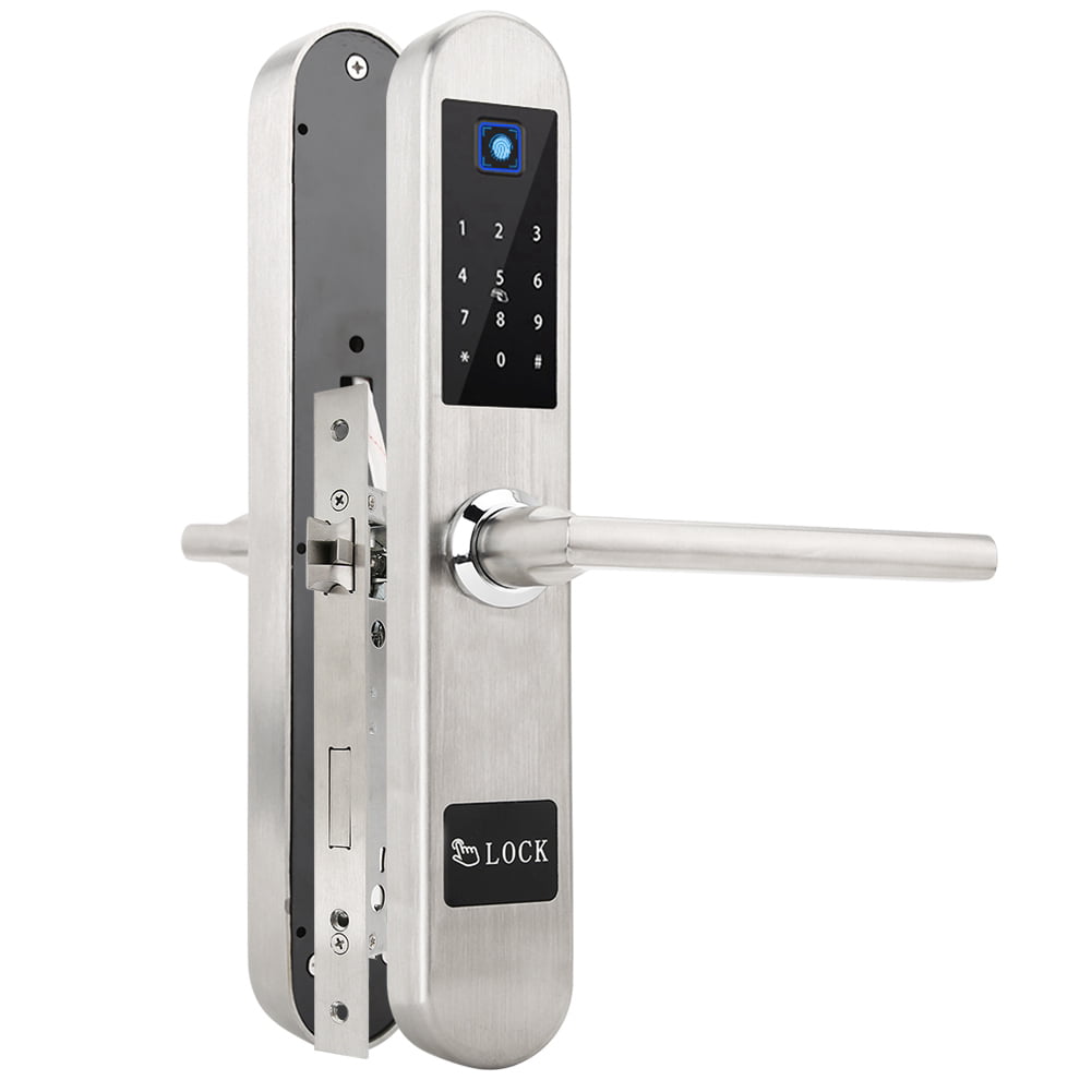 No Need Punching Touch Screen Electronic Door Lock 3 in 1 Fingerprint/Card/Password Unlock Smart Door Lock Fingerprint Glass Door Lock Black 