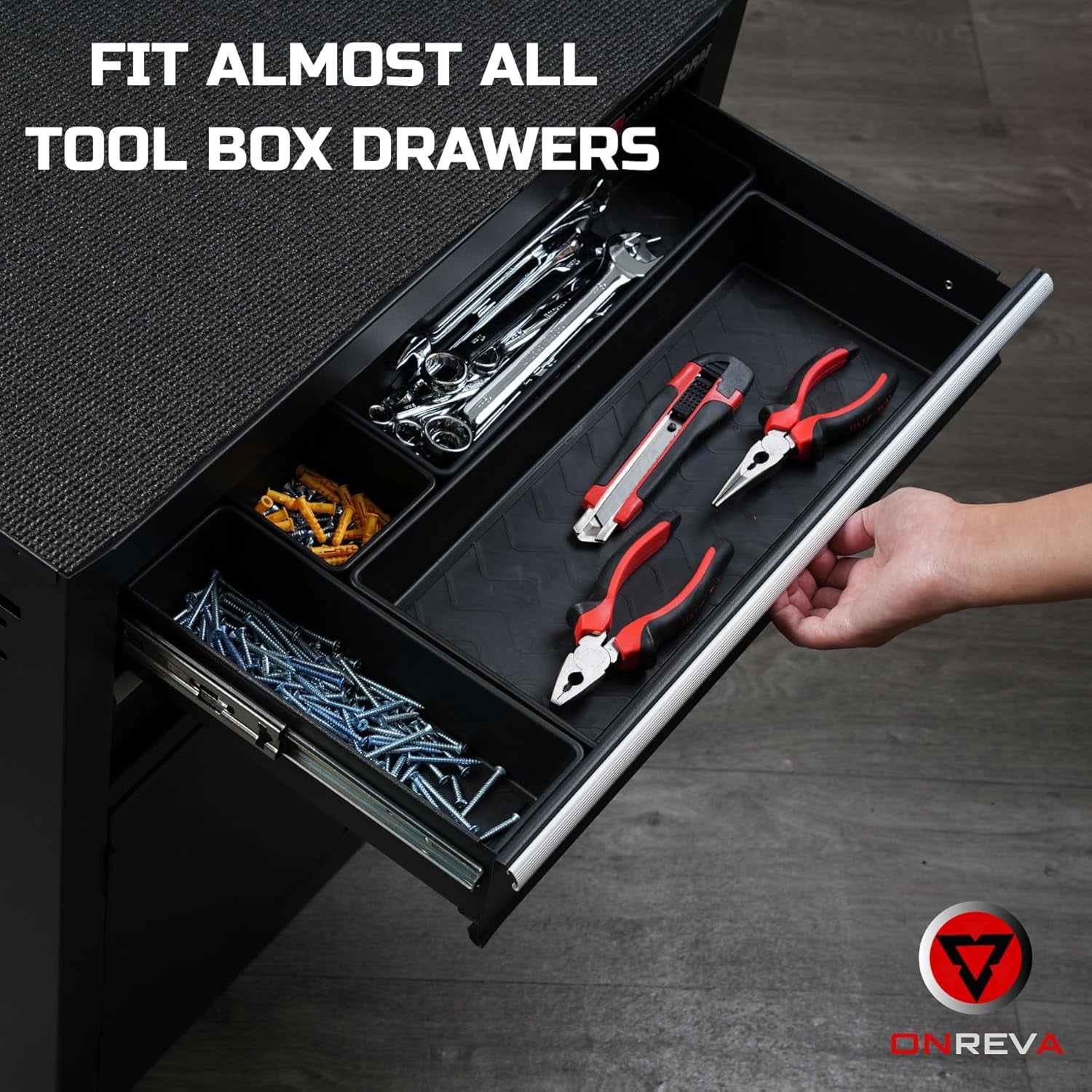 ONREVA Tool Box Organizer Tray Divider Set, Extra Large Toolbox Trays, Tool Box Organizers and Storage Kit, Rolling Tool Chest Drawer Bins, Hardware Screwdrivers Pliers Organization, 12pcs