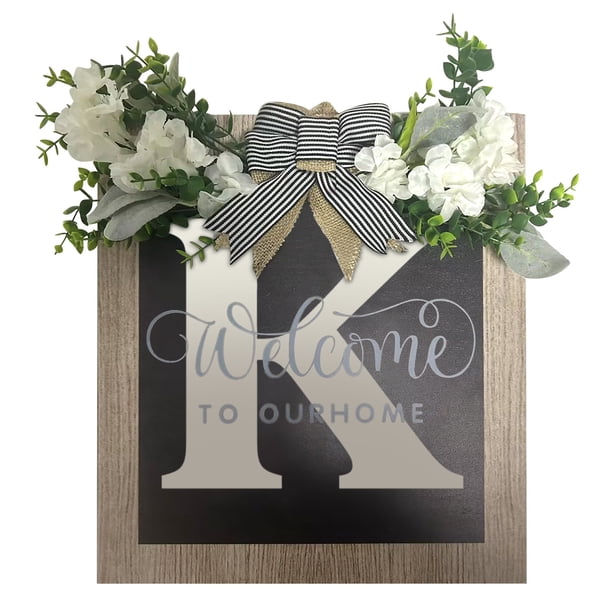 Fiudx Corona para Puerta de Entrada, Placa Familiar Personalizada, Letrero de Madera Pintado a Mano, Decoración para Todo El Año, Regalo de Inauguración de La Casa, Decoración para La Entrada.