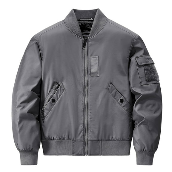 Aimik Hanes Up to 65% off clearance Men's Casual Bomber Jacket,Outdoor Fall/Winter Zip-Up Windbreaker,Water Resistant Padded Ma-1 Flight Jacket with Pocket-Gray XL