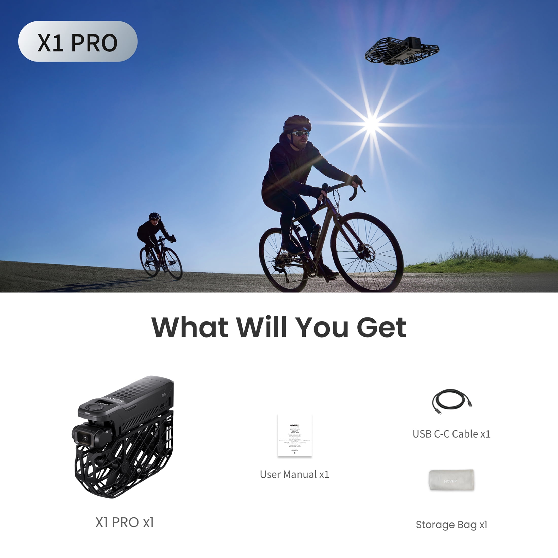 HOVERAir X1 PRO 4K UHD Action Flying Camera, Foldable Drone with AI Follow, Palm Launch, 2-Axis Gimbal, 104° FoV, for Outdoor Sports (Standard)