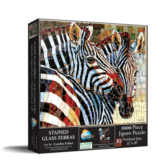 SUNSOUT INC - Stained Glass Zebras - 1000 pc Jigsaw Puzzle by Artist: Cynthie Fisher - Finished Size 23" x 28" - MPN# 70725