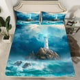 thumbnail image 2 of Manfei Cyan Ocean Marine Twin Sheet Sets for Teen, Coastal Lighthouse Twin Fitted Sheet, Nautical Flat Sheet, Super Cozy Room Decor, 3-Piece, 2 of 7