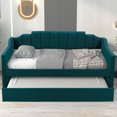 thumbnail image 2 of Twin Size Daybeds, Upholstered Sofa Bed Frame with Twin Trundle Bed, Solid Wood Bed Frame with Backrest and Armrest for Living Room Bedroom, Space Saving, Green, 2 of 5