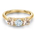 thumbnail image 3 of Gem Stone King 18K Yellow Gold Plated Silver Sky Blue Aquamarine and Peach Morganite Engagement Ring for Women | 1.30 Cttw | Round 5MM | Gemstone March Birthstone | Size 6, 3 of 6