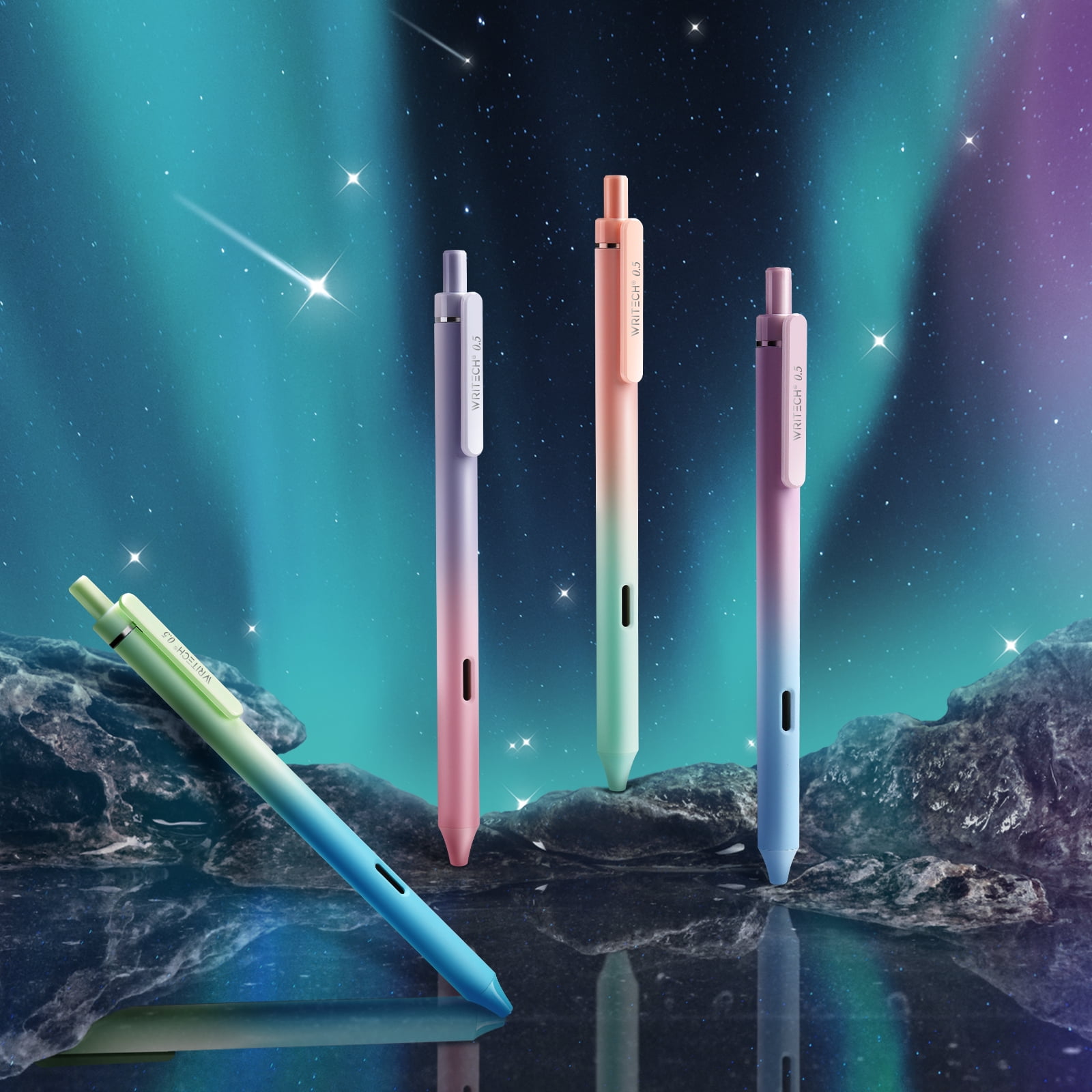 WRITECH Retractable Gel Ink Pens: 8ct Black 0.5mm Fine Point Tip Pen Comfort Grip Smooth Writing with Aesthetic Gradient Color Barrel for Journaling Note Taking Sketching No Bleed & Smear