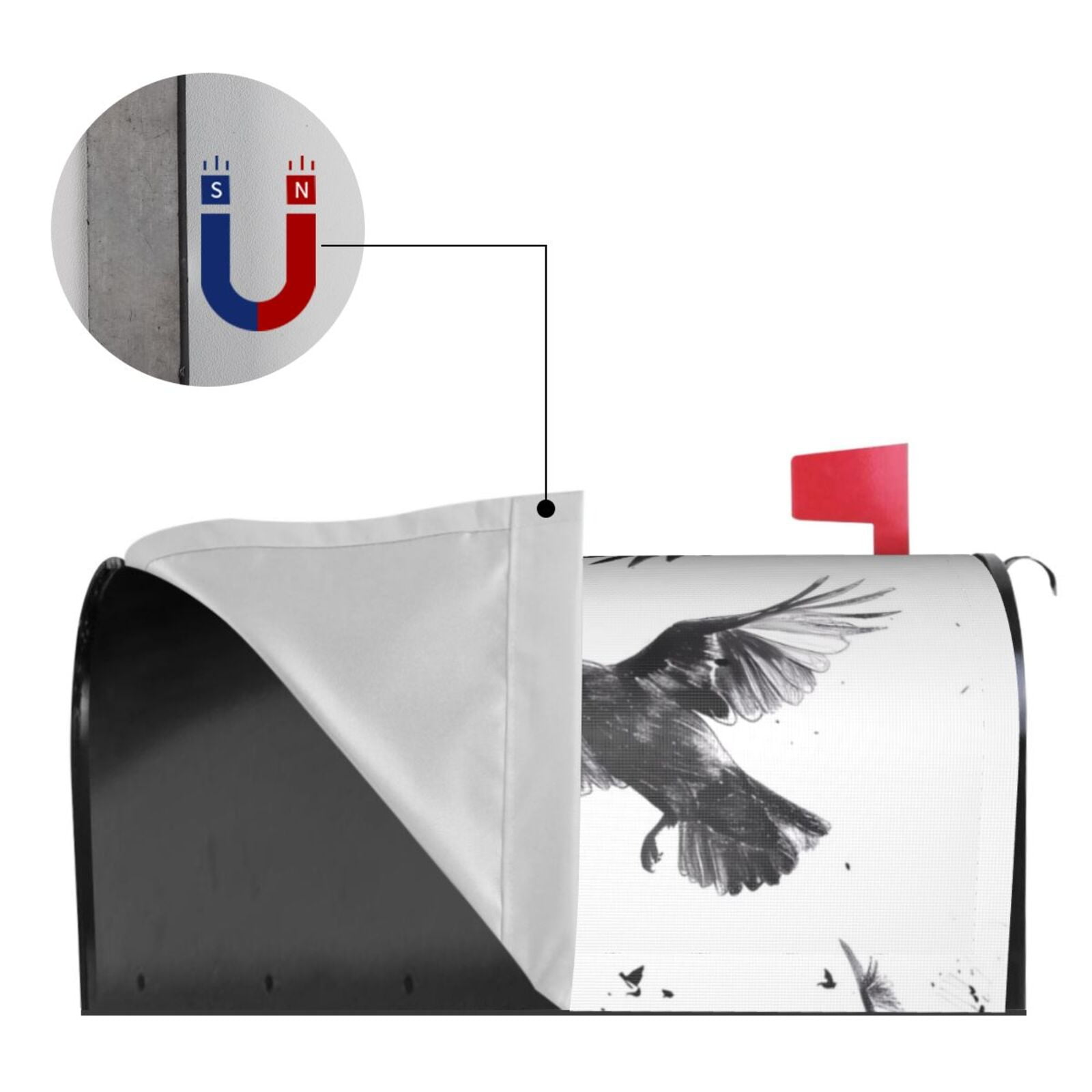 Rateoe Monochrome Flying Ravens Printed Mailbox Covers - Easy to Install Fall, Winter, Spring, Summer Mailbox Cover - Weather and UV-Resistant Mailbox Decor - Mailbox Magnetic Covers-