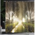 thumbnail image 4 of Ambesonne Forest Shower Curtain, Water Channel Foggy City, 69"Wx84"L, White Green Brown, 4 of 5