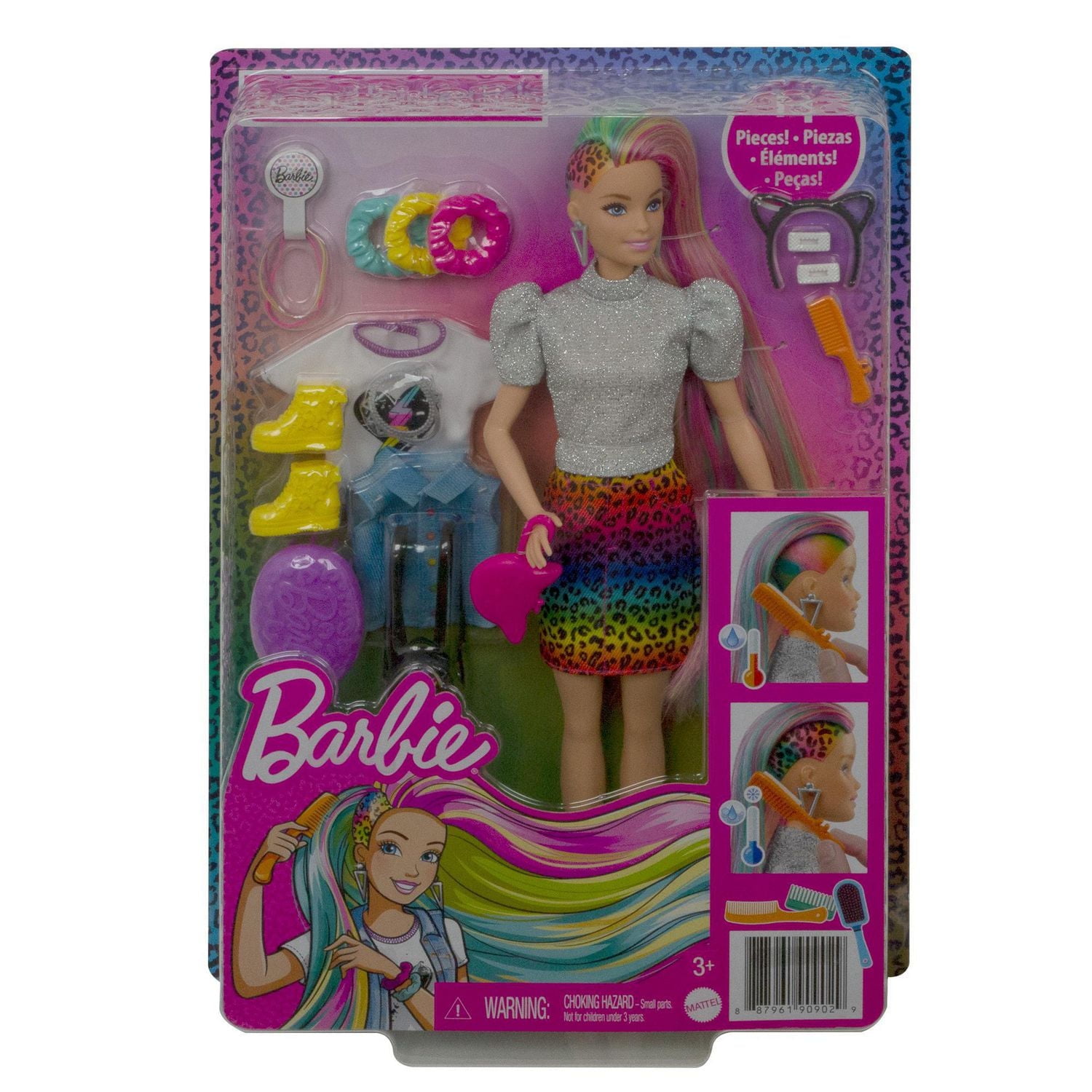 Poupée Barbie Chevelure Arc-en-ciel Léopard (Blonde) avec Cheveux qui Changent de Couleur