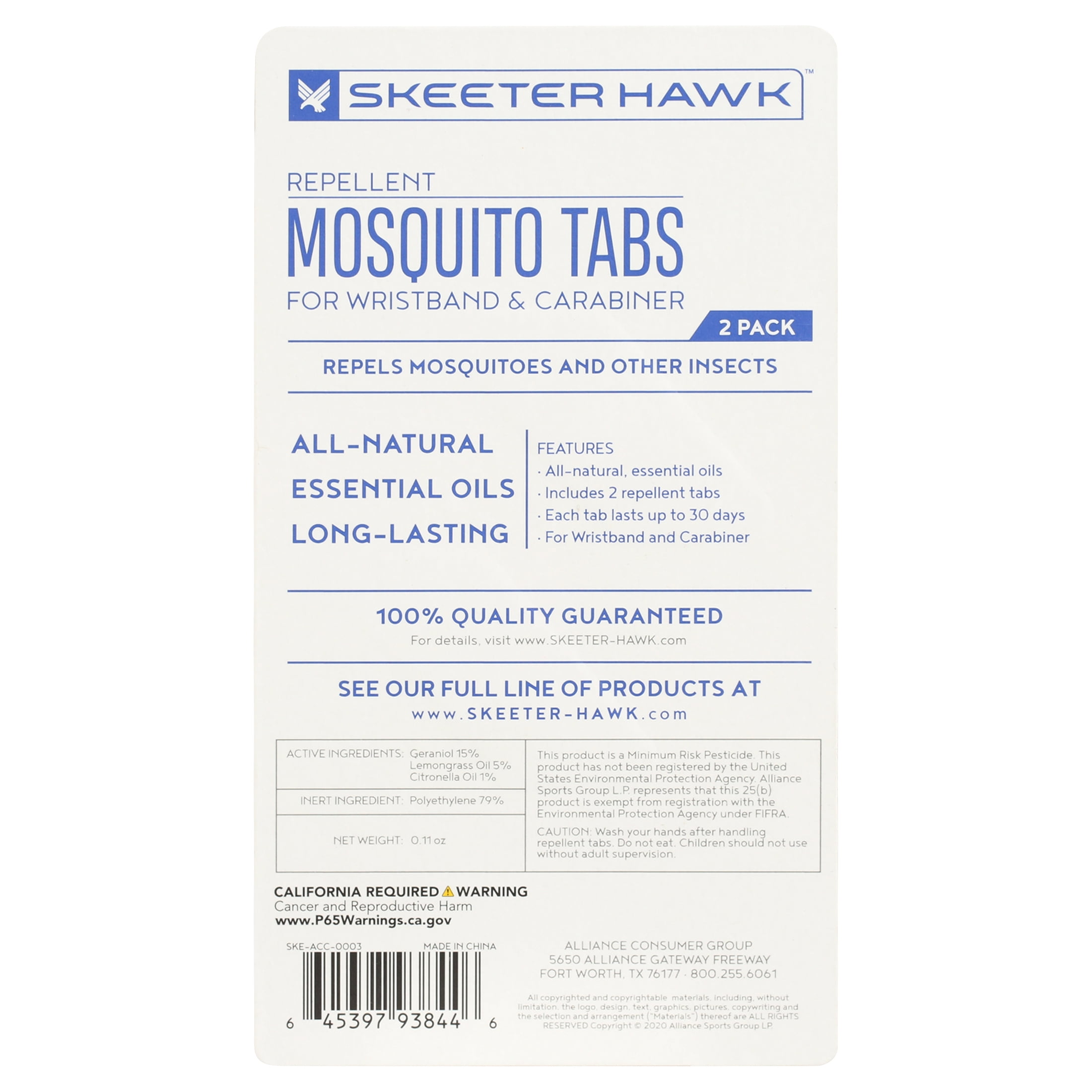 Skeeter Hawk Replacement Repellent for the Mosquito Wristband and Carabiner, 2 Pack, Blue
