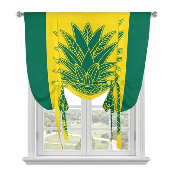 Tie Up Curtains for Windows Pineapple Valance Adjustable Balloon Curtain Yellow Green Stripes Lines Tie Up Shades for Kitchen Living Room Bedroom Privacy Curtain Drape 34x45 Inch