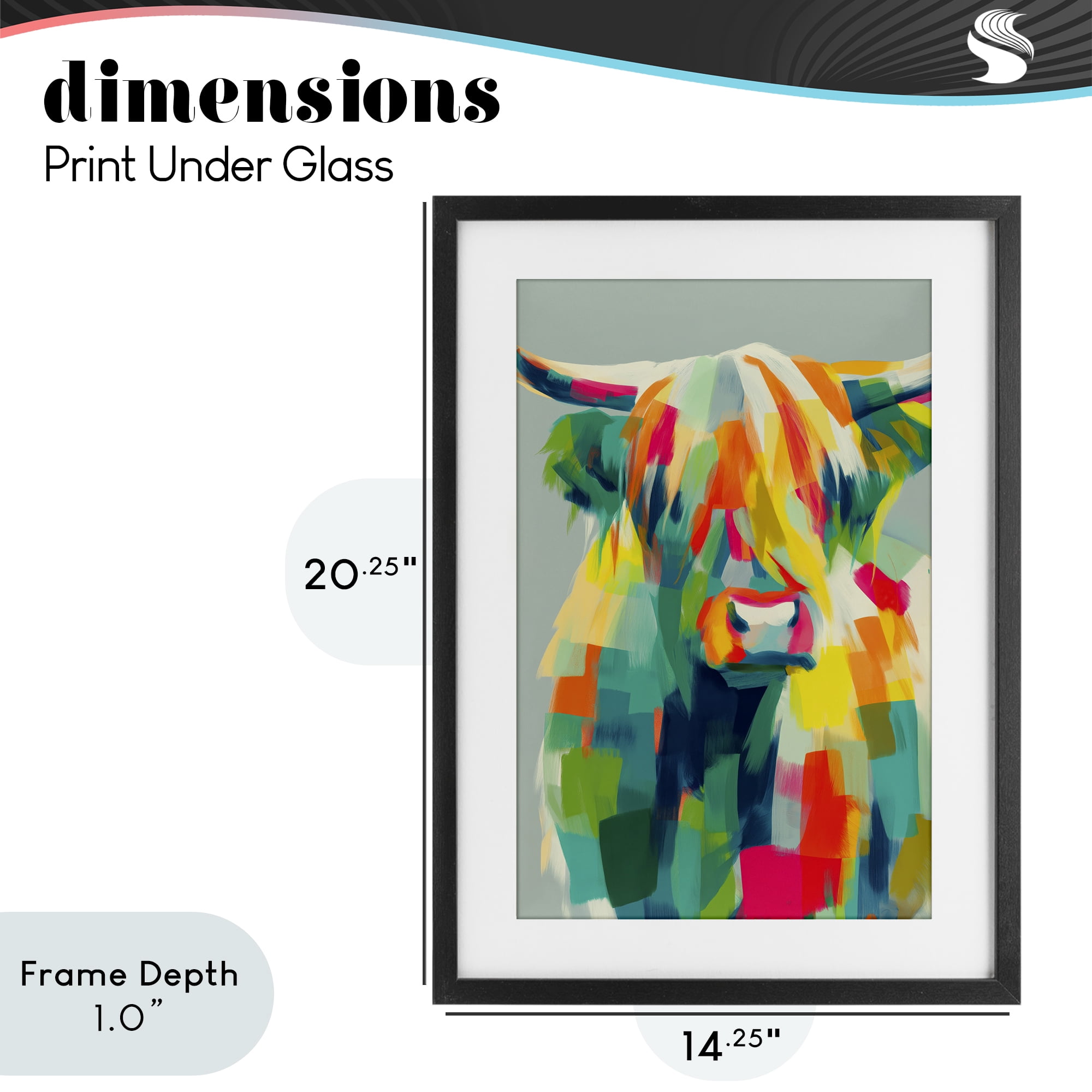 Stupell Industries Highland Cow Abstract Patchwork Black Framed Print Under Glass, design by Chromatic Storm Studio