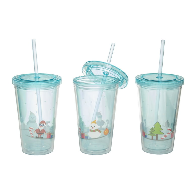 Double Walled Christmas Acrylic Tumbler With Straw 16oz - 2 Pack