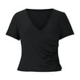 thumbnail image 5 of AherBiu Going out Tops for Women Wrap V Neck Short Sleeve Slim Fitted Stretch Basic Tees Shirt Undershirt, 5 of 5