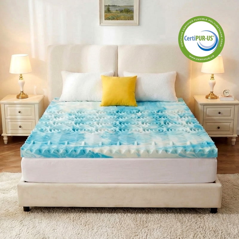 Simenmax 2 Inch TWIN Mattress Topper, Gel-Infused Memory Foam with 5-Zone Pressure Relief, CertiPUR-US Certified Bed Topper for Cool Sleep & Back Support, Blue