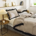 thumbnail image 3 of Move Over 3 Pieces Taupe Bedding Set Solid Color Pattern Washed Microfiber King Size Black Ruffle Fringe Duvet Cover Set, 3 of 7
