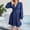 Blue, variant on Fesfesfes Spring Dresses for Women V Neck Long Sleeve Party Dress Casual Solid Color Pleated Dress Knee Length Swing Sun Dress