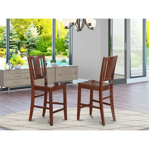 East West Furniture Buckland Wood Counter Height Stools in Mahogany (Set of 2)