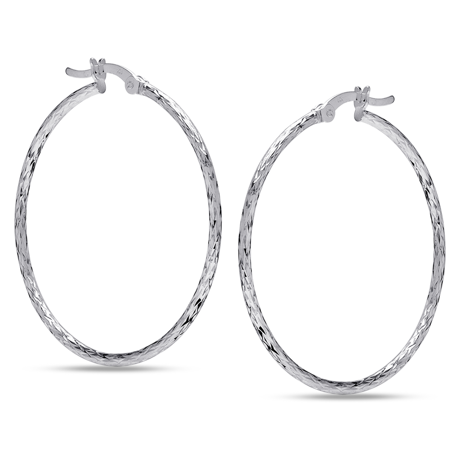 LeCalla 925 Sterling Silver Texture Hoop Earrings for Women | Large Classic Diamond-Cut Textured Hoop Earring | Womens Click-Top Earring Hoops 40MM