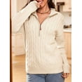 thumbnail image 6 of Women'S Sweaters Fall Winter Quarter Zip Casual Ribbed Cable Knit Pullover Ivory White L, 6 of 9