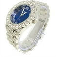 thumbnail image 5 of Fully Iced Mens Big Rocks Bezel Color Dial with Roman Numerals, Cuban Chain Bracelet, Cuban Necklace, Tennis Chain & Ring - ST10327CRNT (Blue/Silver - Ring Size 11), 5 of 6