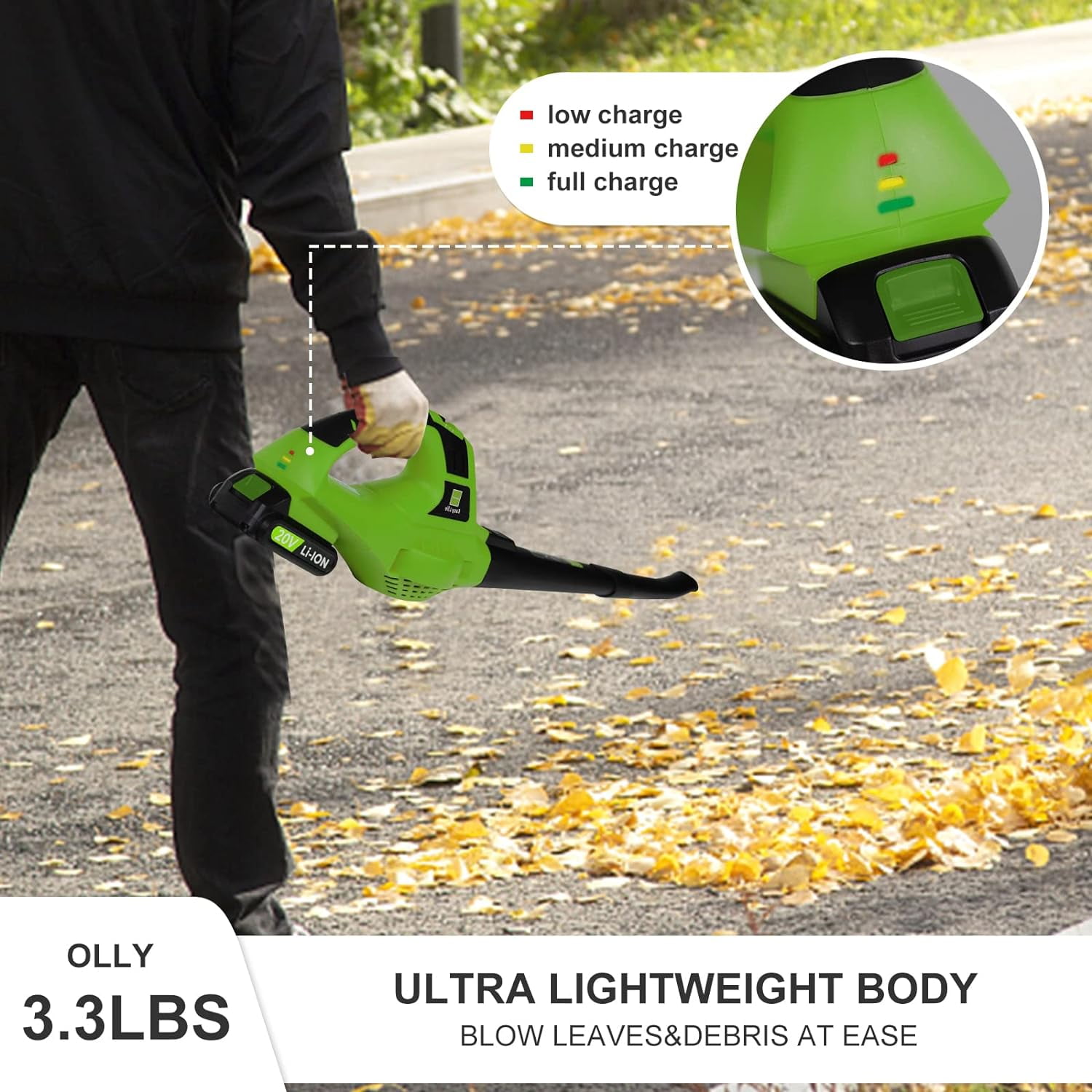 Leisch Life Cordless Leaf Blower Battery Operated,20V Handheld Electric Leaf Blower w/2.0Ah Battery & Fast Charger, 2 Speed Mode, Lightweight Battery Powered Blowers for Patio, Blowing Leaves and Snow