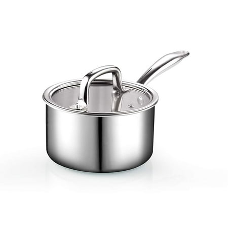 

Cook N Home 02679 Tri-Ply Clad Stainless Steel Sauce Pan with Lid 1.5 Quart Silver