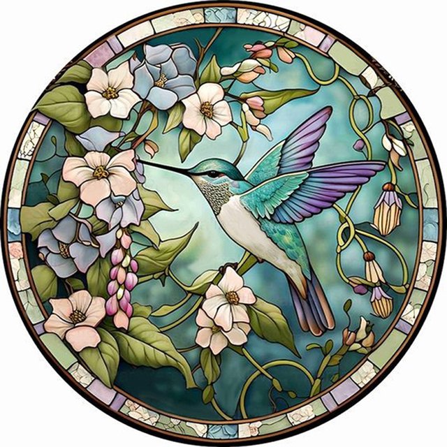 Hilo de bordar de algodón completo, 11CT, vidriera, punto de cruz, colibrí, 40x40cm