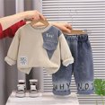 thumbnail image 2 of CAUYDY 3 6 9 12 18 Months 1-5T Infant Boys Coming Home Outfit Baby Long Sleeve Shirt and Elastic Sweatpants 2PCS Clothes Set Fall Winter Gift for Child Khaki for Sizes 1-2 Years, 2 of 9