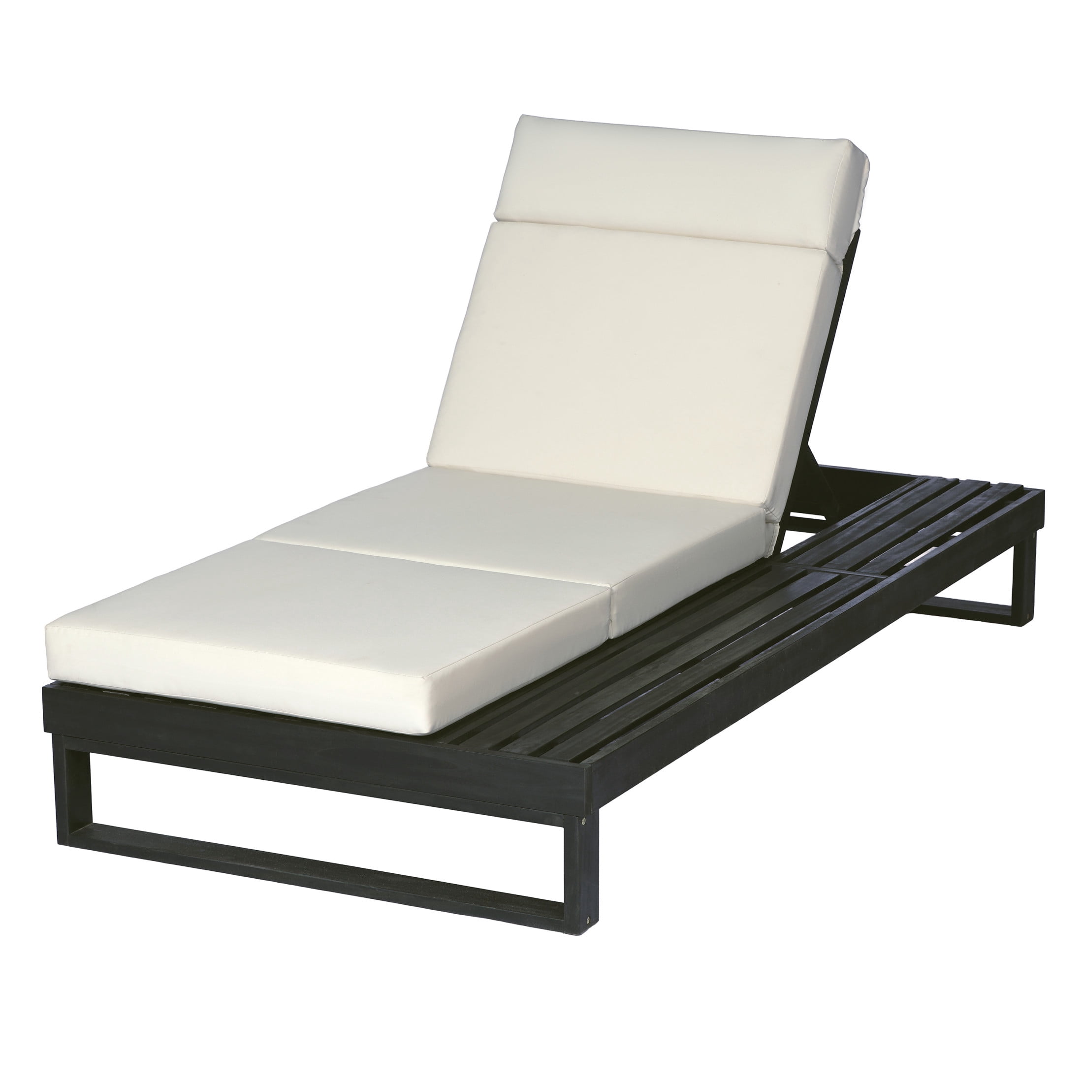 Christopher Knight Home Acacia Wood Chaise Lounge with 4-Fold Cushion, Adjustable Recliner, Black + Beige