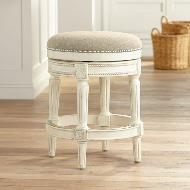 55 Downing Street Wood Swivel Bar Stool Distressed White 24 1/2" High