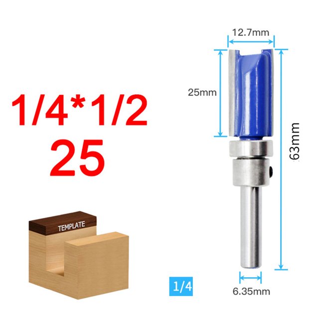 Broca Para Enrutador Al Ras, Rodamiento De 1/4 ", Broca Para Enrutador De Ajuste Al Ras, Herramienta De Corte Para Fresado De Carpintería ANGGREK Flush Router Bit
