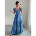 thumbnail image 3 of Womens Blue Square Neckline Tiered Maxi Dress With Puff Sleeves Casual, 3 of 6