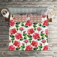 thumbnail image 2 of Ambesonne Rose Quilted Coverlet 3 Pcs, Watercolor Fresh Blossoms, Queen Size, Red Green White, 2 of 2