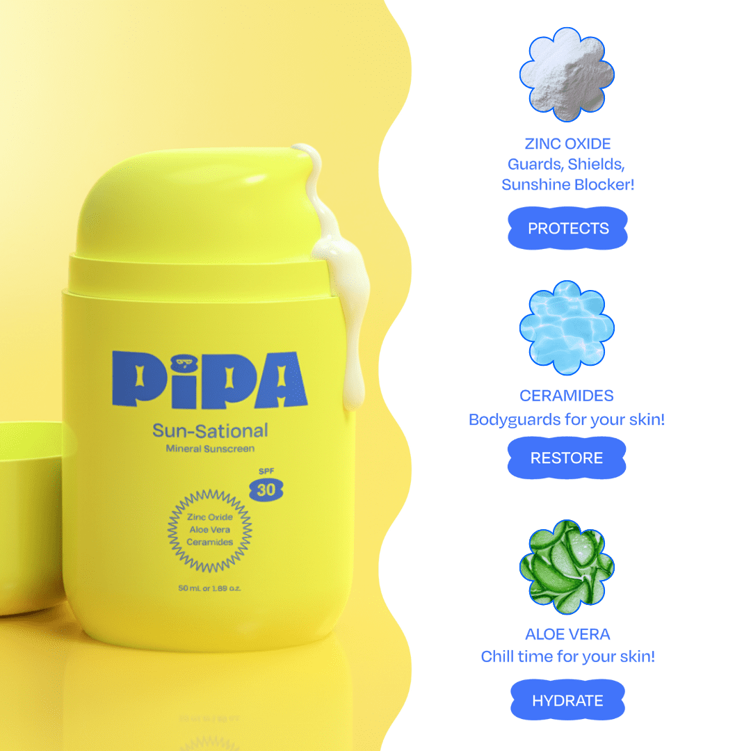 Pipa Sun-Sational 100% Mineral Daily Sunscreen SPF 30, 50 ml | Liquid Everyday Face Lotion with Zinc Oxide | Unscented & Gentle for Sensitive Skin | Kids & Tweens Skin Care