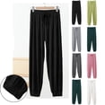 thumbnail image 5 of POIUYTR Women Ice Silk Pajama Pants Summer Loose Elastic Waist Solid Color Pj Pants Casual Comfy Trousers, 5 of 6