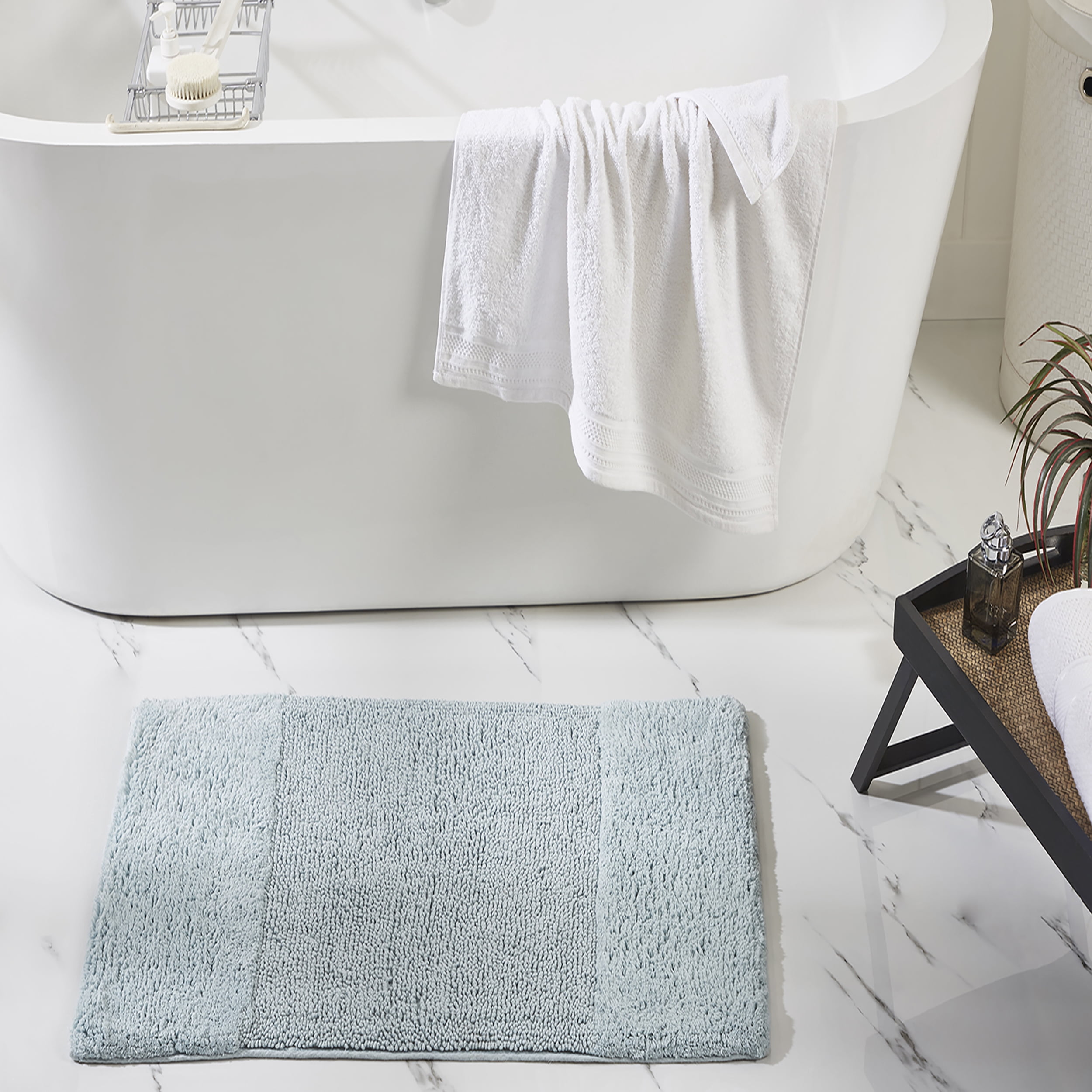 Better Trends 5 Piece Bathroom Rug Set, 100% Cotton, Extra Soft Tufted Bath Mat, Water Absorbent & Non Slip Bath Rug, (Blue) Granada Collection